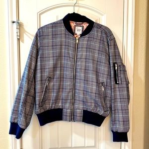 NWOT Gap Blue Plaid Bomber Jacket